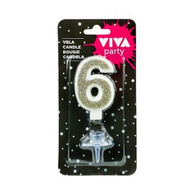 VELA NUMERAL 6.5 CM Nº 6 PLATA                    