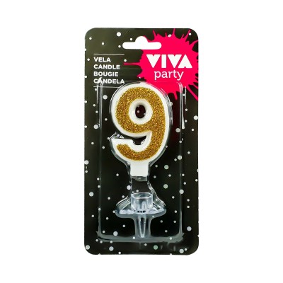 VELA NUMERAL 6.5 CM Nº 9 ORO                      