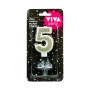 VELA NUMERAL 6.5 CM Nº 5 PLATA                    