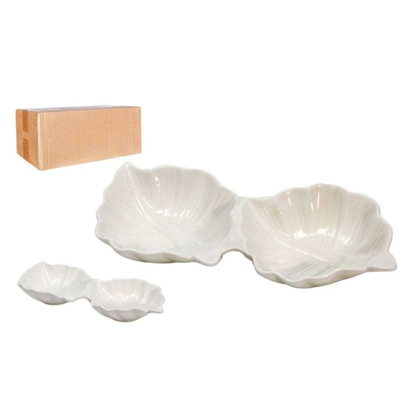 CUENCO HOJA DOBLE MULTIUSOS PORCELANA             