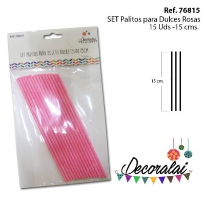 SET PALITOS PARA DULCES ROSAS 15 UD 15 CM