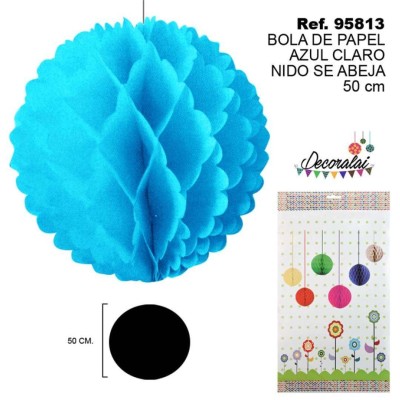 BOLA DE PAPEL AZUL CLARO NIDO DE ABEJA 50 CM