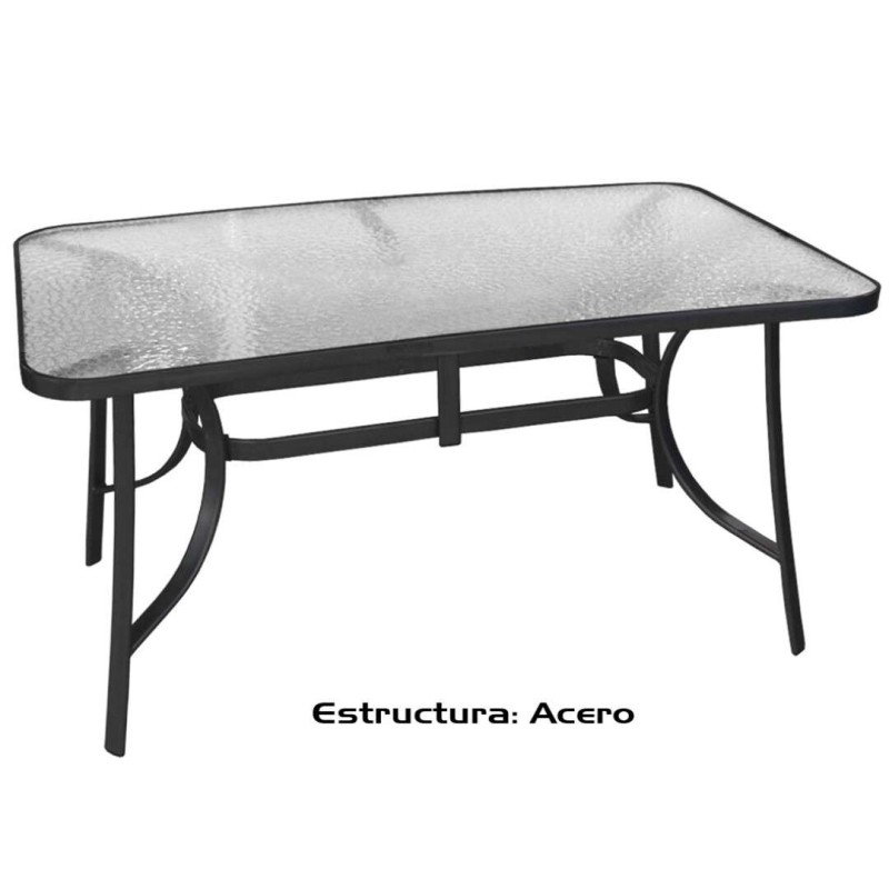 MESA LUXE 150X72CM. NEGRA ACERO CRISTAL           