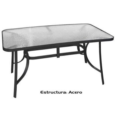 MESA LUXE 150X72CM. NEGRA ACERO CRISTAL           