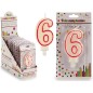 VELA CUMPLEAÑOS NUM 6 BLANCA BORDE ROJO           