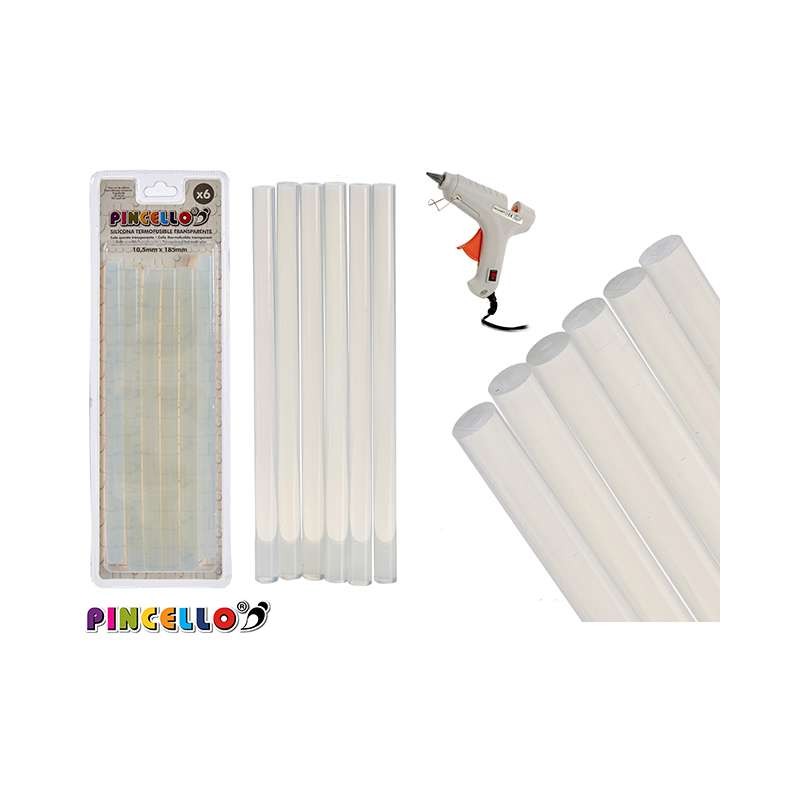 JUEGO 6 BARRAS SILICONA TRANSPARENTE              