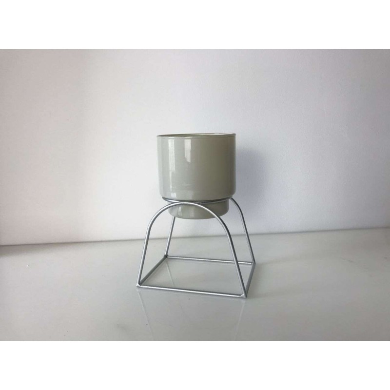FLORERO CRISTAL BASE METAL GRIS 14*19H CM