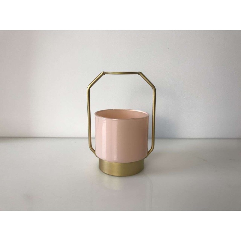 FLORERO CRISTAL BASE METAL ROSA 12*18H CM
