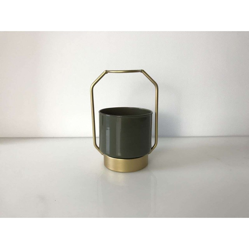 FLORERO CRISTAL BASE METAL MARRON 12*18H CM