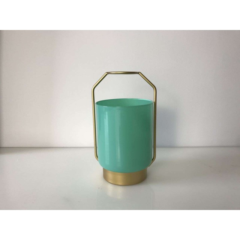FLORERO CRISTAL BASE METAL VERDE 13*22H CM