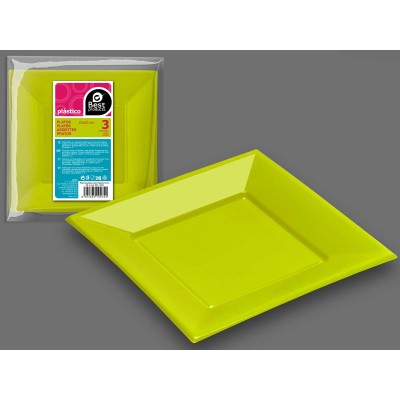 S/3 PLATO CUADRADO LLANO PISTACHO 23*23