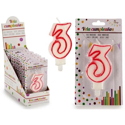 VELA CUMPLEAÑOS NUM 3 BLANCA BORDE ROJO