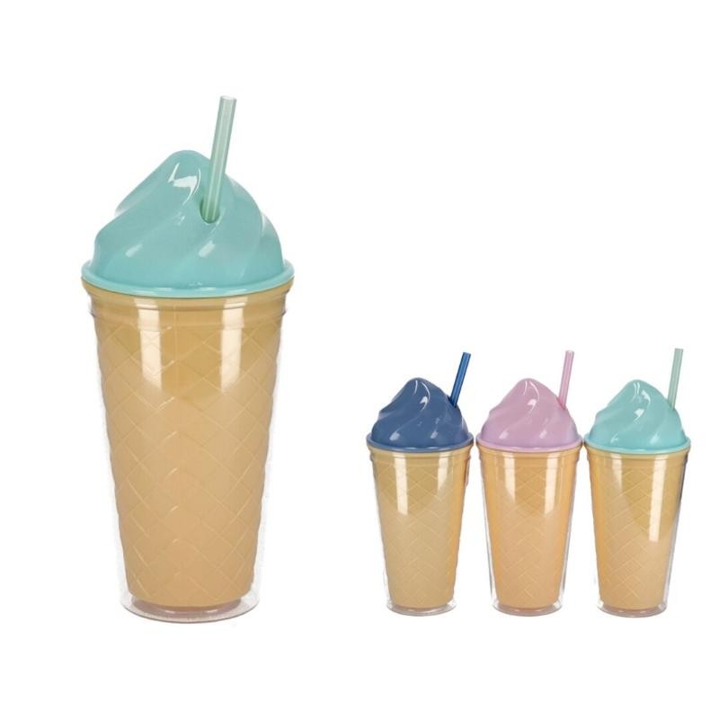 VASO C/CAÑITA ICE CREAM 450 ML 3 SURT