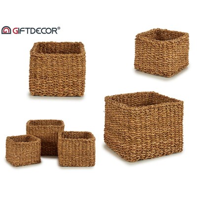 JUEGO 3 CESTOS ESPARTO CUADRADO ALTO