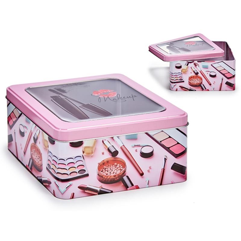 CAJA HOJALATA MAQUILLAJE CON VENTANA
