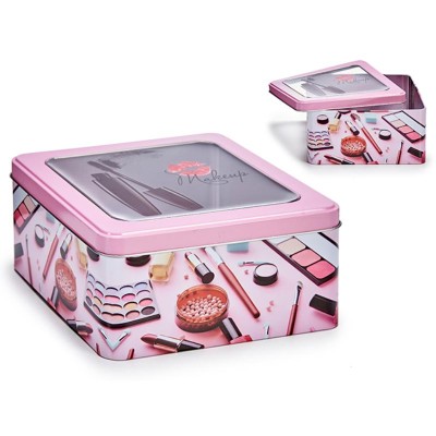 CAJA HOJALATA MAQUILLAJE CON VENTANA