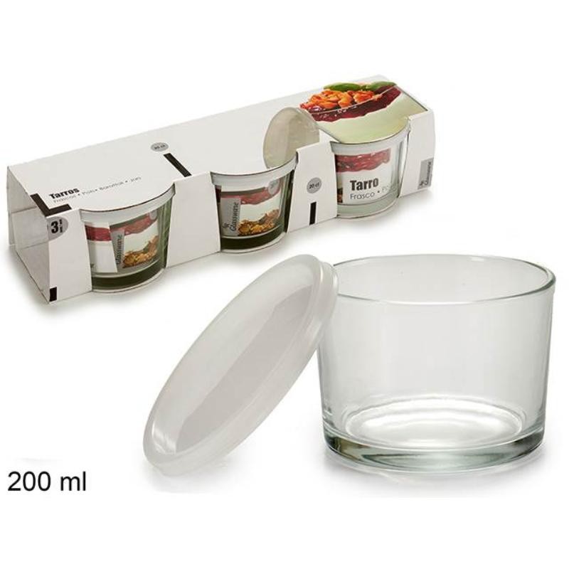 JUEGO 3 TARROS 200ML.TRANSPARENTES VIDRIO