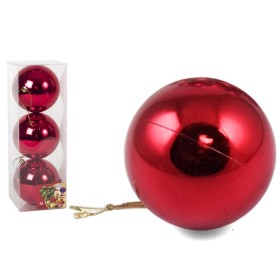 CAJA 3 BOLAS DE NAVIDAD BRILLO ROJO 10CM.