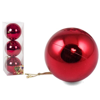 CAJA 3 BOLAS DE NAVIDAD BRILLO ROJO 10CM.