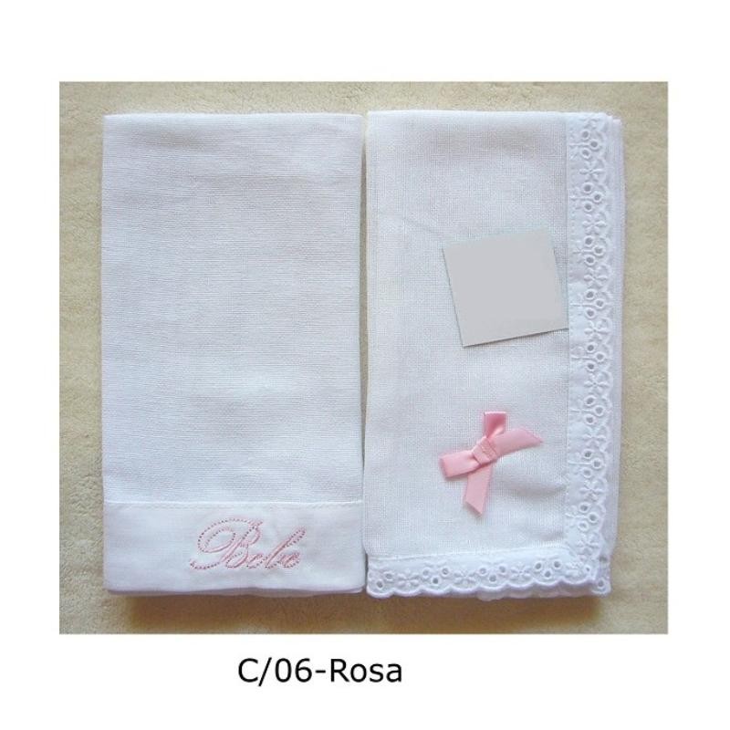 GASA BORDADA 100% ALGODON 2 PZ 45X45 CM ROSA
