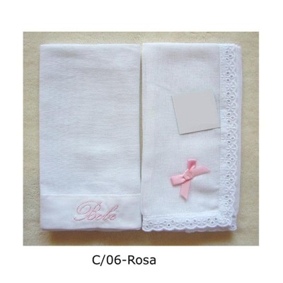 GASA BORDADA 100% ALGODON 2 PZ 45X45 CM ROSA