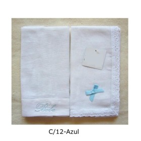 GASA BORDADA 100% ALGODON 2 PZ 45X45 CM AZUL