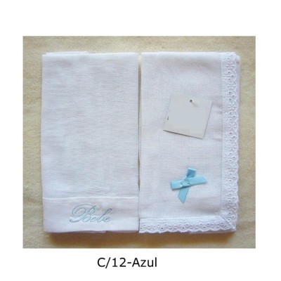 GASA BORDADA 100% ALGODON 2 PZ 45X45 CM AZUL