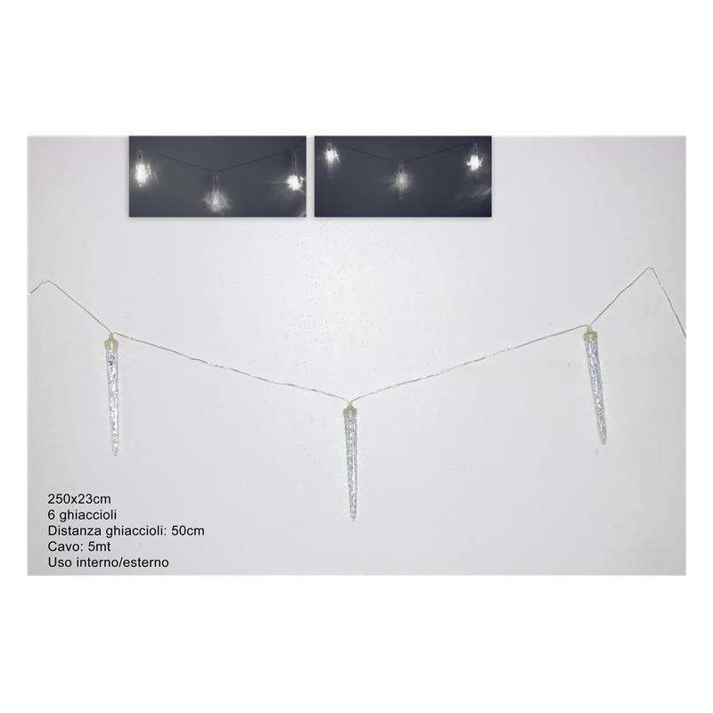 GHIACCIOLI ACRILICO 23CM 6PZ LED BIANCO FREDDO    