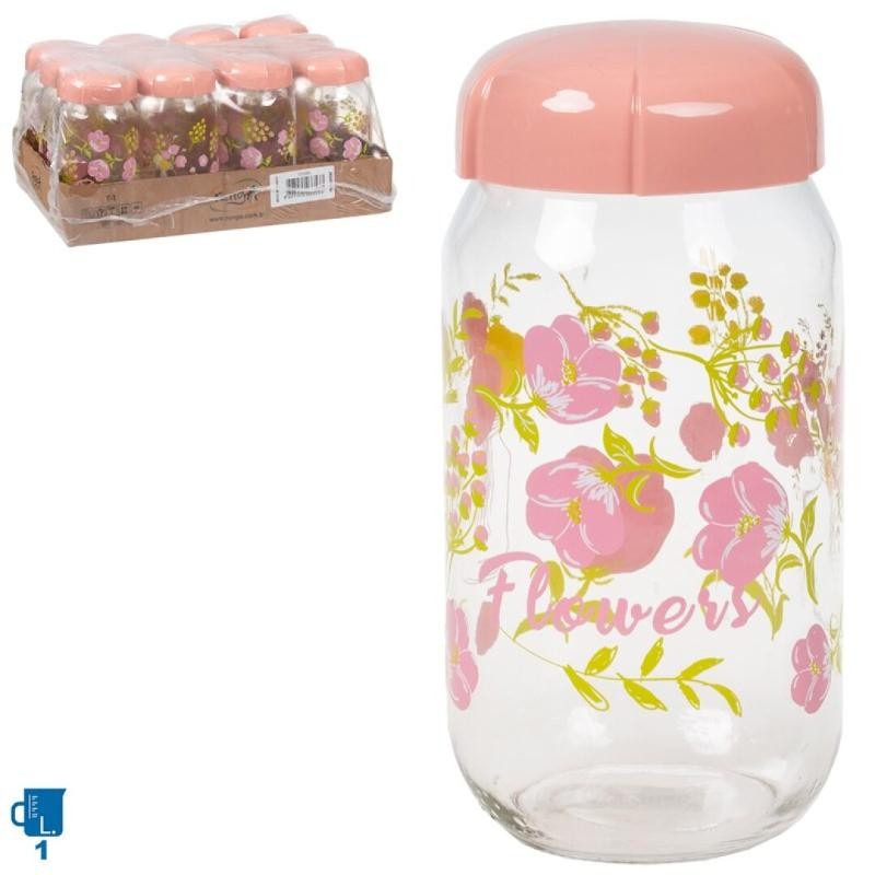 BOTE CON TAPA FLOWERS CRISTAL 1 L