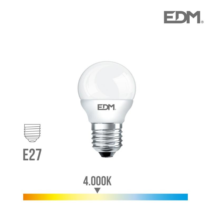 BOMBILLA ESFERICA LED E27 5W 400LM 4000K LUZ DIA EDM