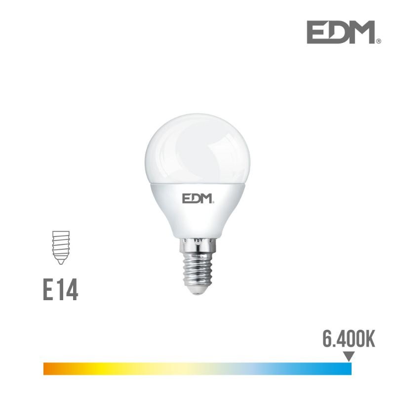 BOMBILLA ESFERICA LED E14 5W 400LM 6400K LUZ FRIA EDM