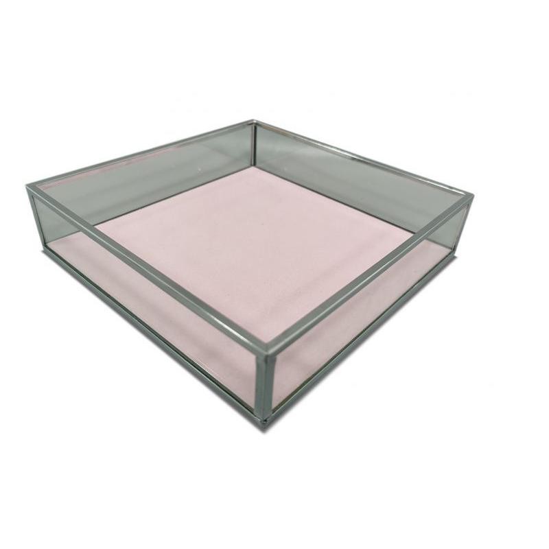 BANDEJA CRISTAL ROSA 18*18*4 CM