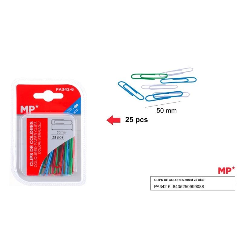 CLIPS DE COLORES 50 MM 25 UDS