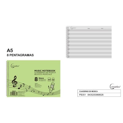 CUADERNO DE MUSICA 8 PENTAGRAMAS A5