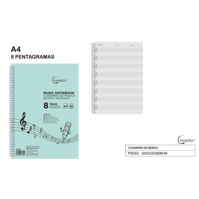 CUADERNO DE MUSICA 8 PENTAGRAMAS A4 CERVANTE