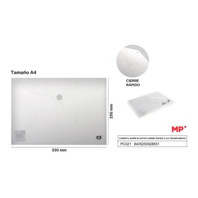 CARPETA SOBRE PLASTICO CIERRE RAPIDO H A4 TRANSP