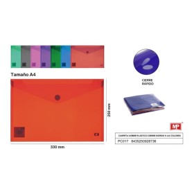 CARPETA SOBRE PLASTICO CIERRE RAPIDO H A4 COLORES