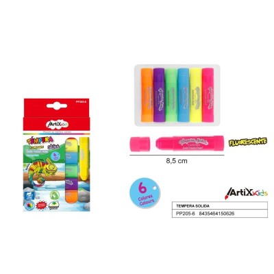 TEMPERA SOLIDA FLUORESCENTE 6 UDS