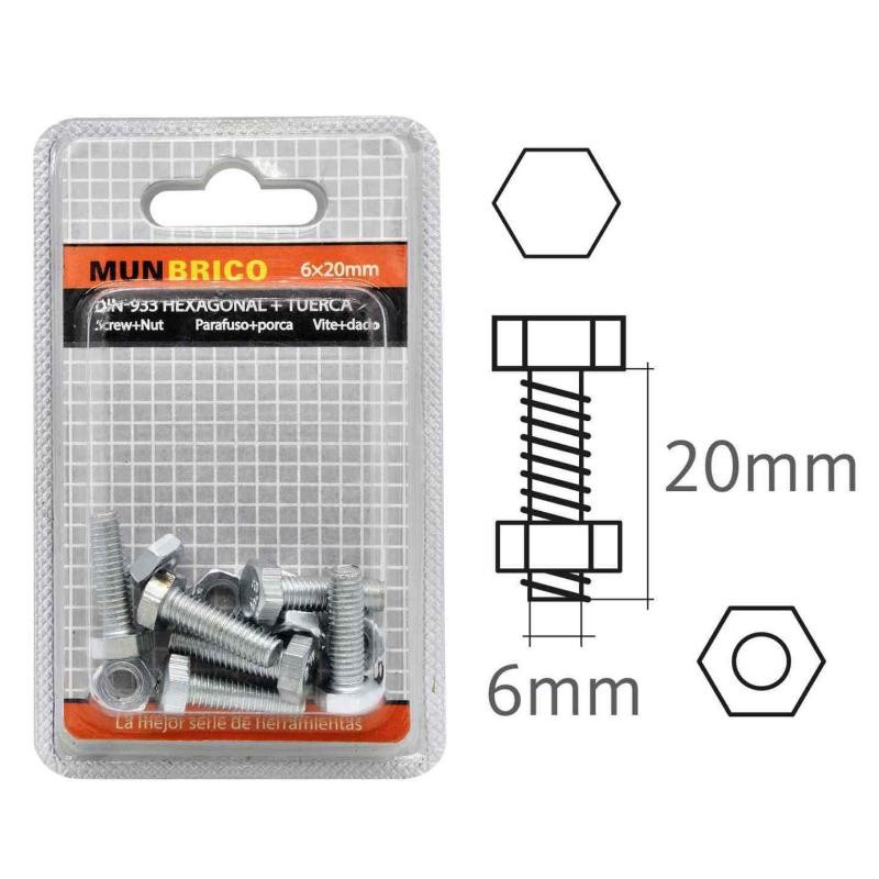 CABEZA HEXAG. + TUERCA 6X20