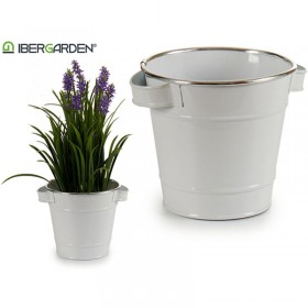 CUBO METAL BLANCO FILO PLATA 16.5X19.5X14.5 CM
