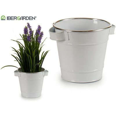 CUBO METAL BLANCO FILO PLATA 16.5X19.5X14.5 CM
