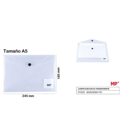 CARPETA SOBRE CON BOTON A5 TRANSPARENTE