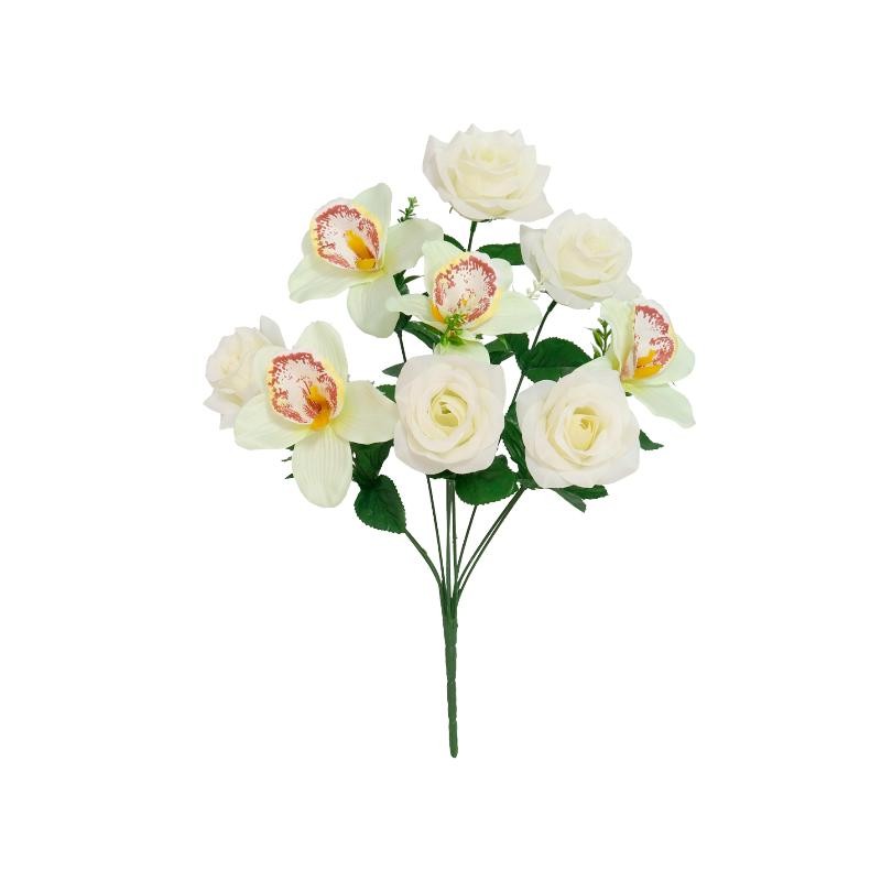 RAMO ROSAS-ORQUIDEA X 9 44 CM. BLANCO