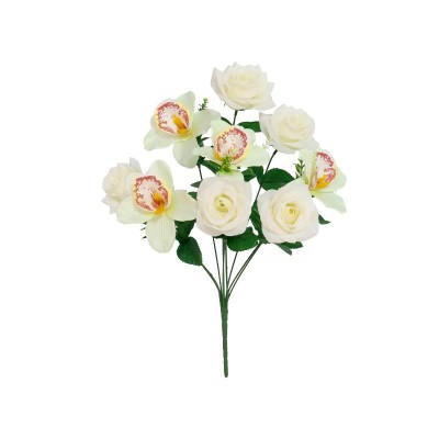 RAMO ROSAS-ORQUIDEA X 9 44 CM. BLANCO
