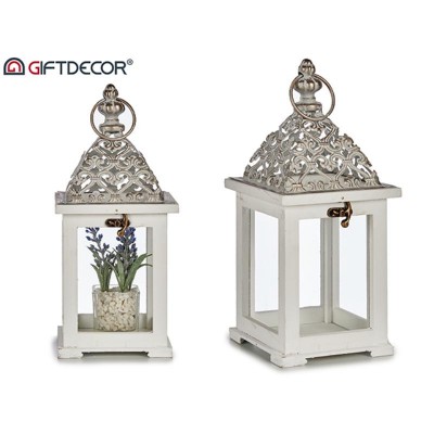 FAROL MADERA CUADRADO ALTO RETILLA BLANCO