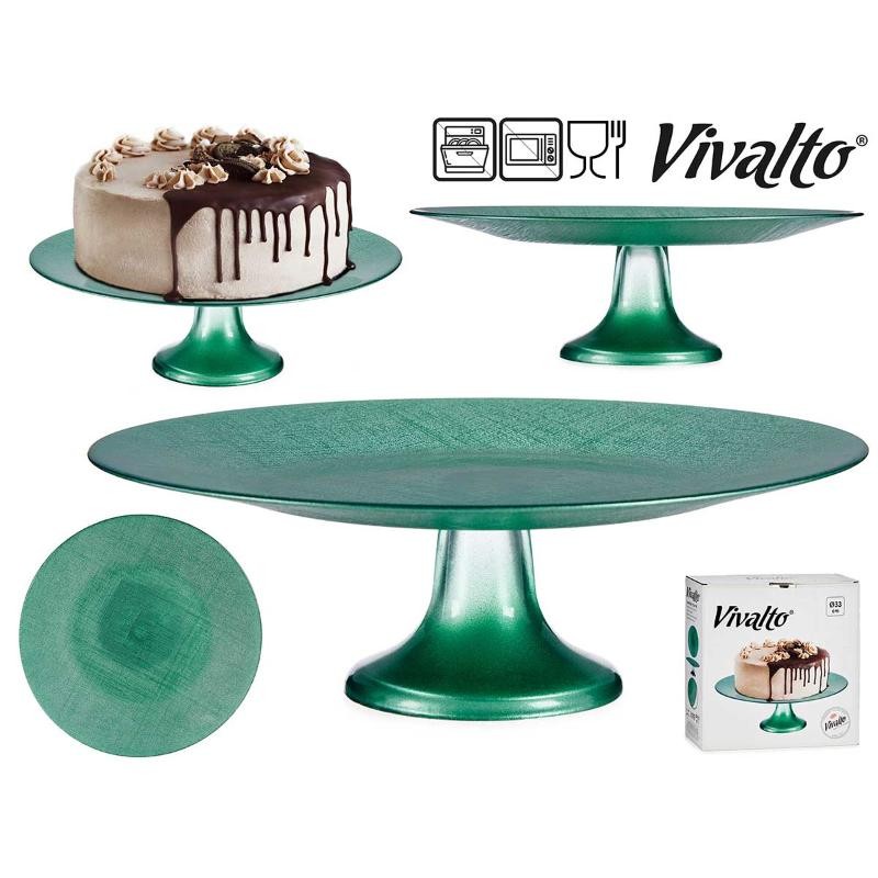 TARTERA VIDRIO 33 CM CON PIE VERDE MENTA