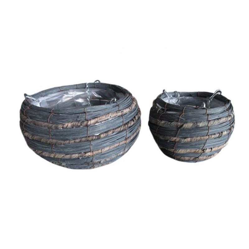 SET 2 MACETERO COLGAR MIMBRE GRIS 23X15 CM.