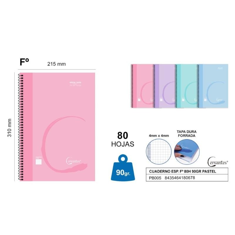 CUADERNO ESP. Fº 80H 90GR PASTEL