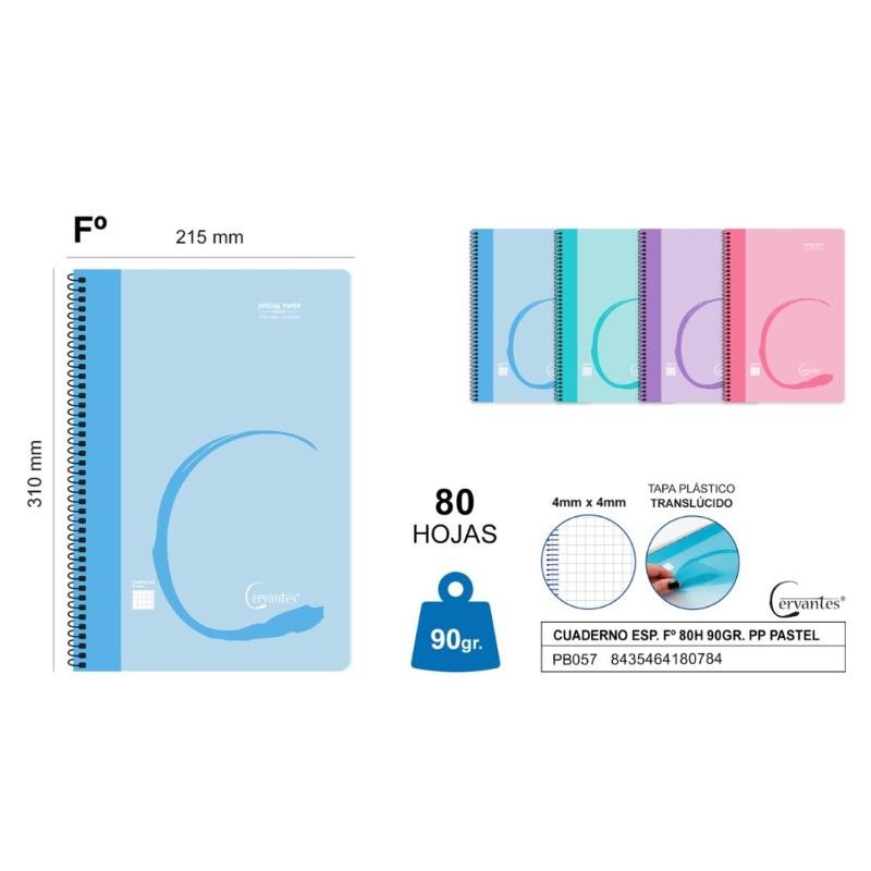 CUADERNO ESP. Fº 80H 90GR. PP PASTEL