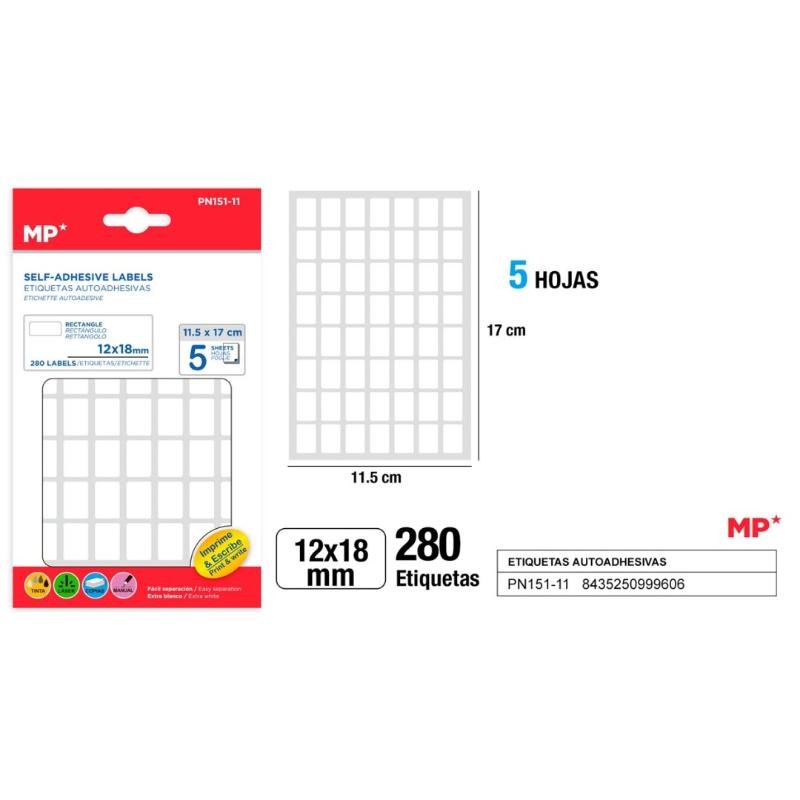ETIQUETAS BLANCAS D= 12*18 MM 280U 5 HOJAS